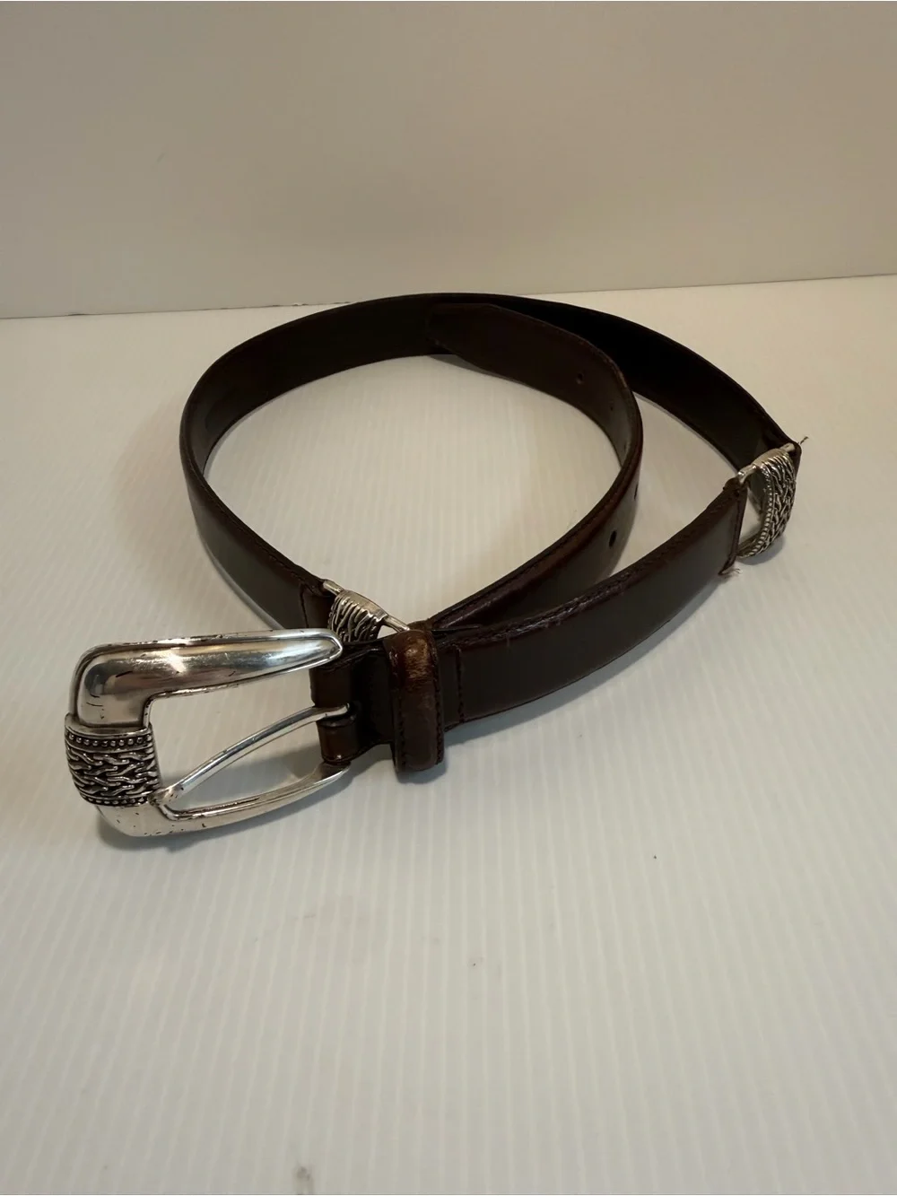 Vintage Fossil Brown Leather Western Belt Silver Buckle Hardware Size S Boho